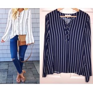 WAYF Striped Lace Up Top